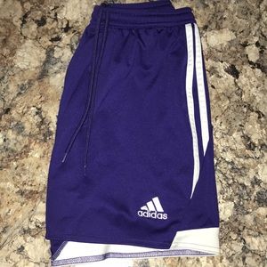 Purple and white adidas shorts